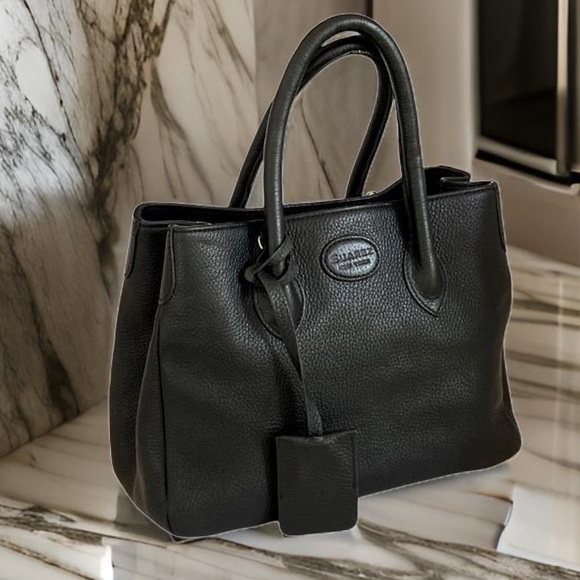 Suarez New York Italian black leather bag small satchel 3-compartments 2 ways - Picture 1 of 16